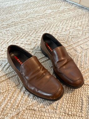 Prada Brown Leather Slip-On Loafers